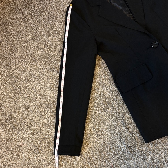 Women’s Tailored Black Relaxed Blazer with Striped Cuffs Size S - Picture 7 of 11